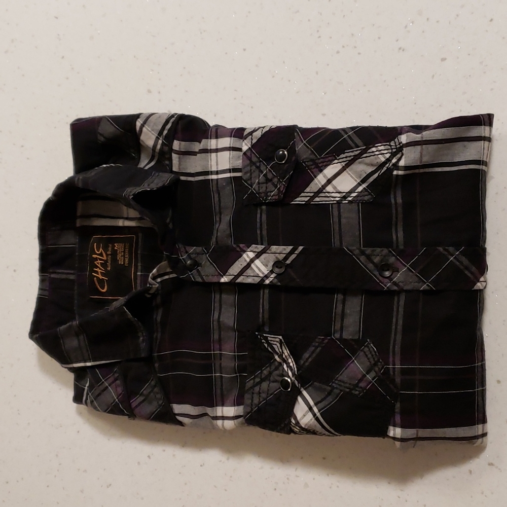 Chalc long sleeve western style plaid shirt